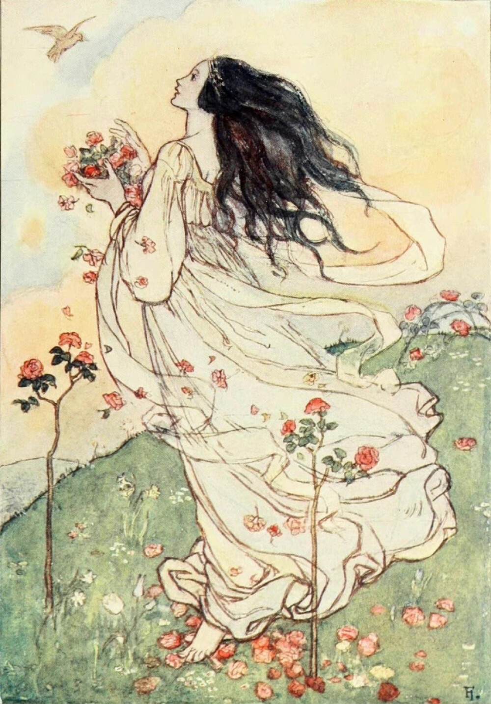 拉斐尔前派艺术家弗洛伦斯.哈里森 （Florence Harrison，1877-1955）为出版于1910年的罗塞蒂诗集而绘制的浪漫绮丽的插图。 ​​​​