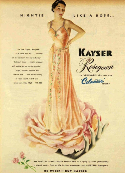 美国Kayser-Roth品牌在1940-50年代的睡衣广告，轻柔又娇媚的美感。 ​​​