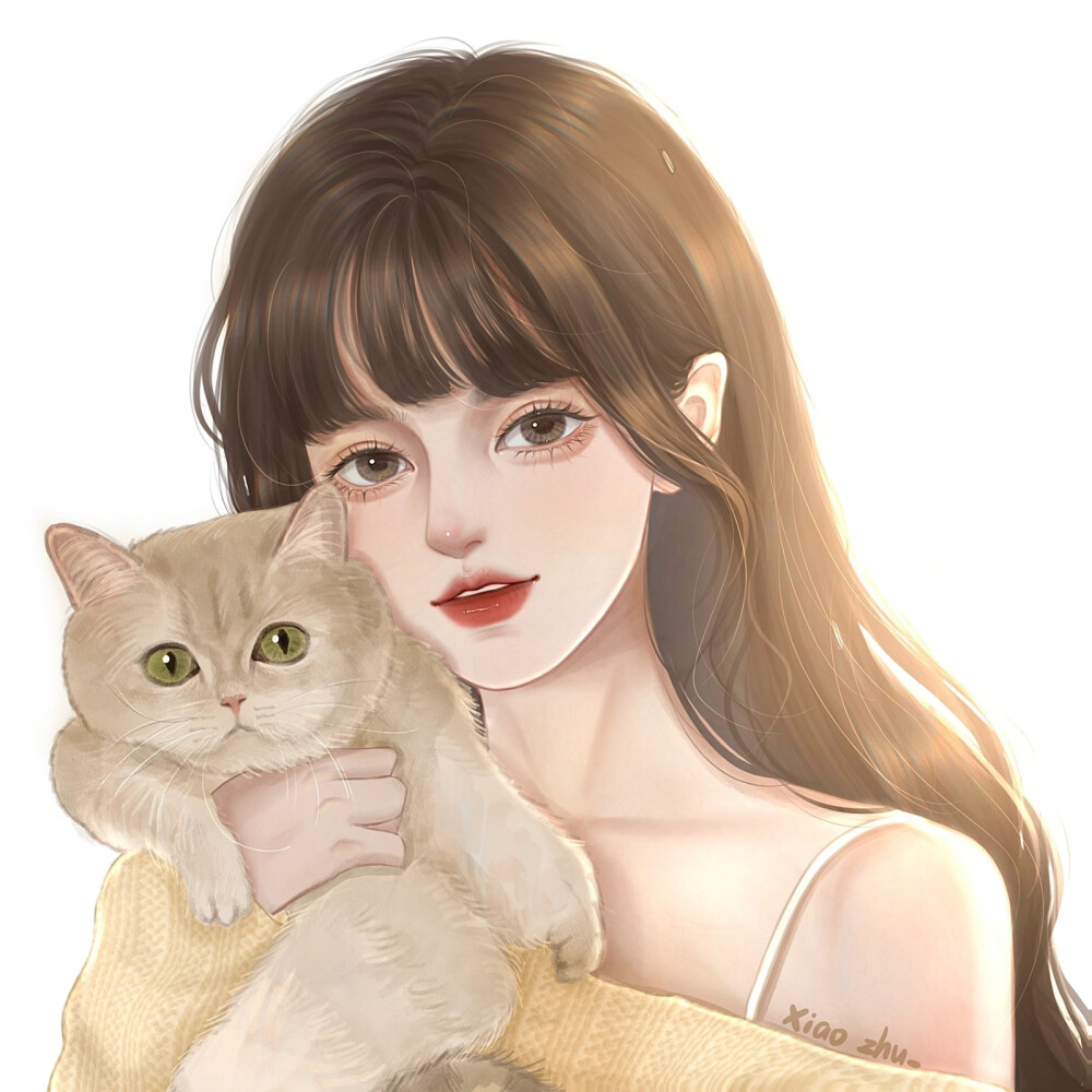 女生头像｜“暖阳下的猫咪少女”
画师:爱画画的小朱_