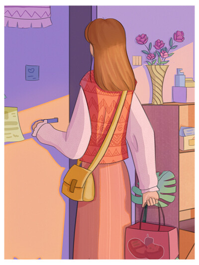 原创插画【独居生活】01
下班了，今天不知怎么感觉特别累，一个人实在没心思做饭，打包个外卖上楼吃，顺便解放一下双手吧