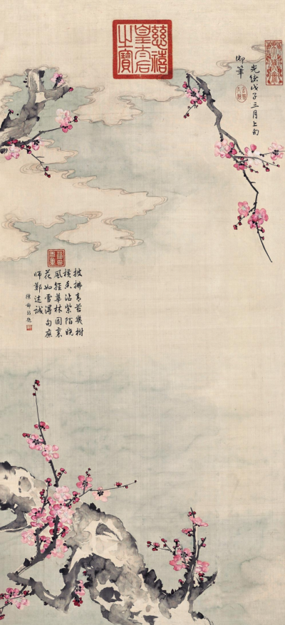 慈禧《红梅》，绢本设色，125.5×57.5cm，清光绪