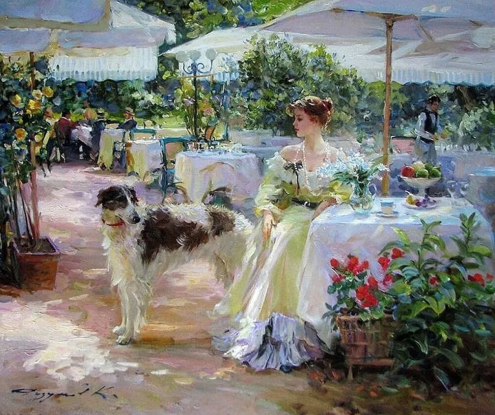 康斯坦丁·拉祖莫夫（Konstantin Razumov，1974-）是俄罗斯画家，以其印象派肖像画而闻名。拉祖莫夫1974年出生于俄罗斯扎林斯克，在莫斯科伊利亚·格拉祖诺夫绘画、雕塑和建筑学院学习，他的历史画作在那里获得了巨大的赞誉。
拉祖莫夫是一位才华横溢的印象派画家，画过各种题材，从人物到风景、年轻的芭蕾舞演员、儿童和花园和穿着奢华服装的年轻女性。他鲜艳的色彩，人物皮肤的光滑度，人物的表现力，使他的画与众不同。
拉祖莫夫拥有充满活力的闪烁笔触，加上对光线和出色的绘图技巧的掌握。他绘画风格独特，现代传统写实手法和印象派画法相结合，将人物的美妙用鲜艳的色彩描绘得淋漓尽致。
作品中，人物手和脸的特征都是写实的，而面料和周围的环境则是印象派的笔触。在人物的表现上，他的笔触细腻柔和，有着一种非常柔软的感觉，人物的皮肤光滑水嫩，双眼清澈含水，很是令人心动！在他画笔之下这些女子似乎具有更强烈的吸引力，每一个眼神都具有致命的妩媚与娇艳、温柔和感性。