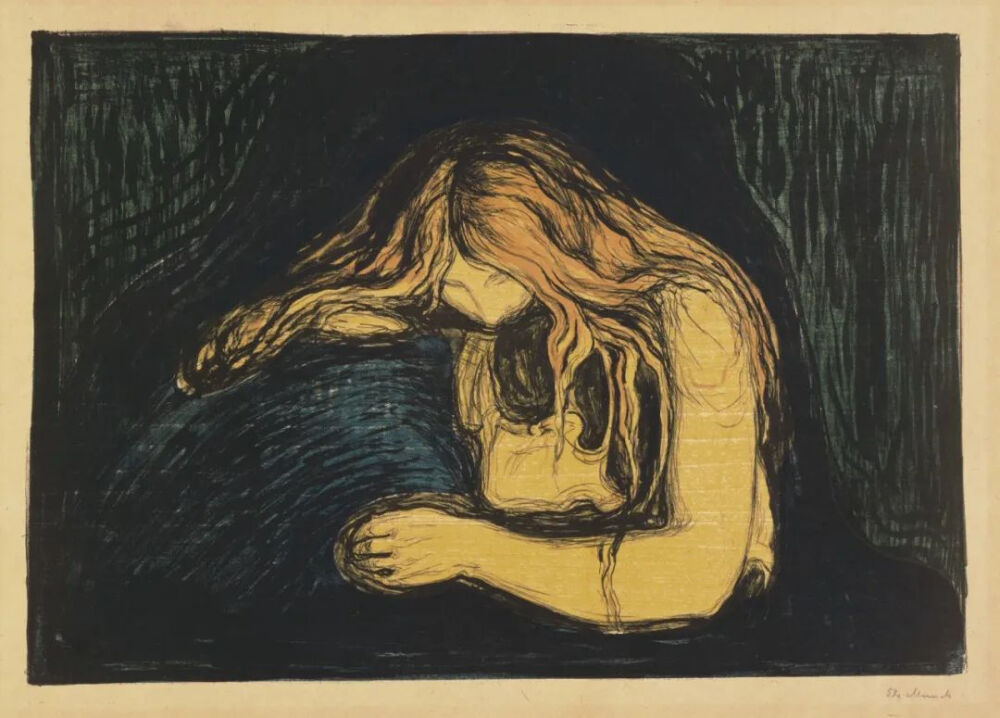 Edvard Munch《Vampire II》，平版印刷，38.4×55.3cm，1902年