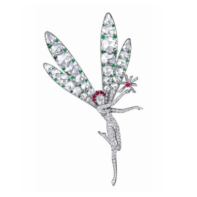 Van Cleef & Arpels 梵克雅宝 Spirit of Beauty Fairy 铂金胸针 1941年 镶嵌红宝石、祖母绿和钻石