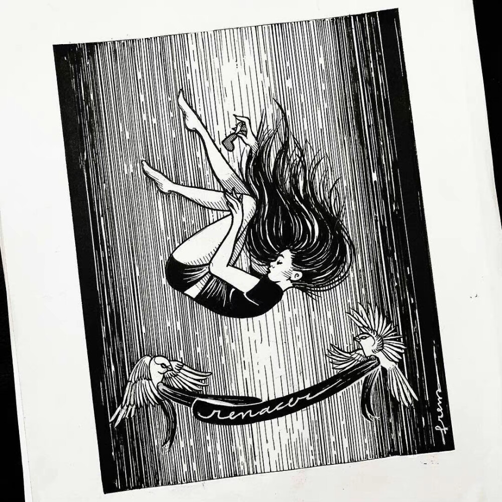 黑白插画insmissfrem676767