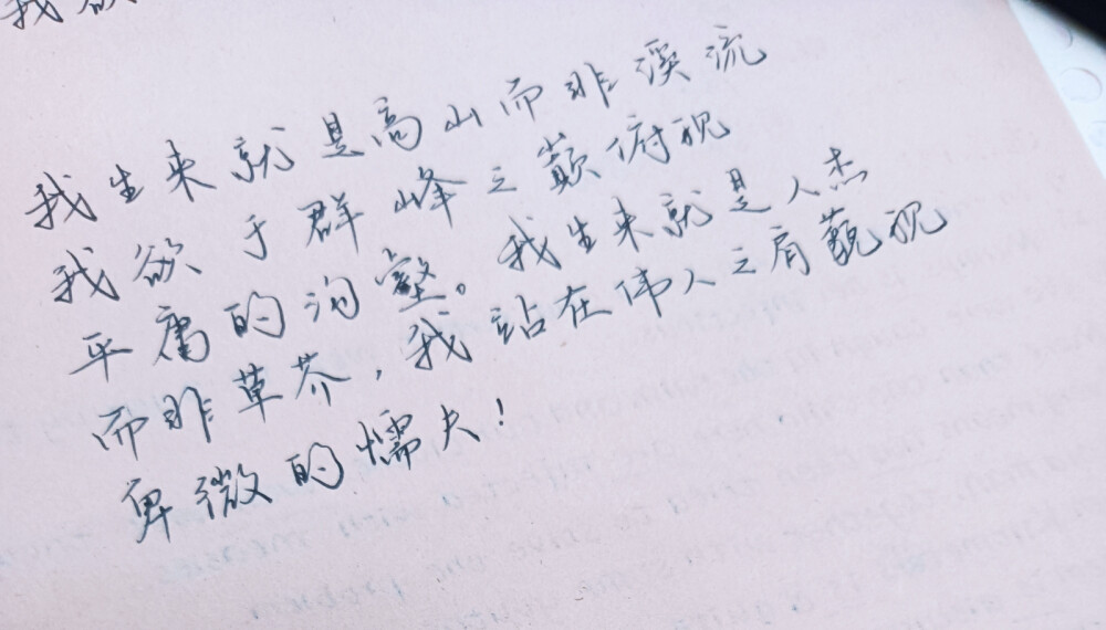 我生来就是高山而非溪流，我欲于群峰之巅俯视平庸的沟壑。我生来就是人杰而非草芥，我站在伟人之肩藐视卑微的懦夫！