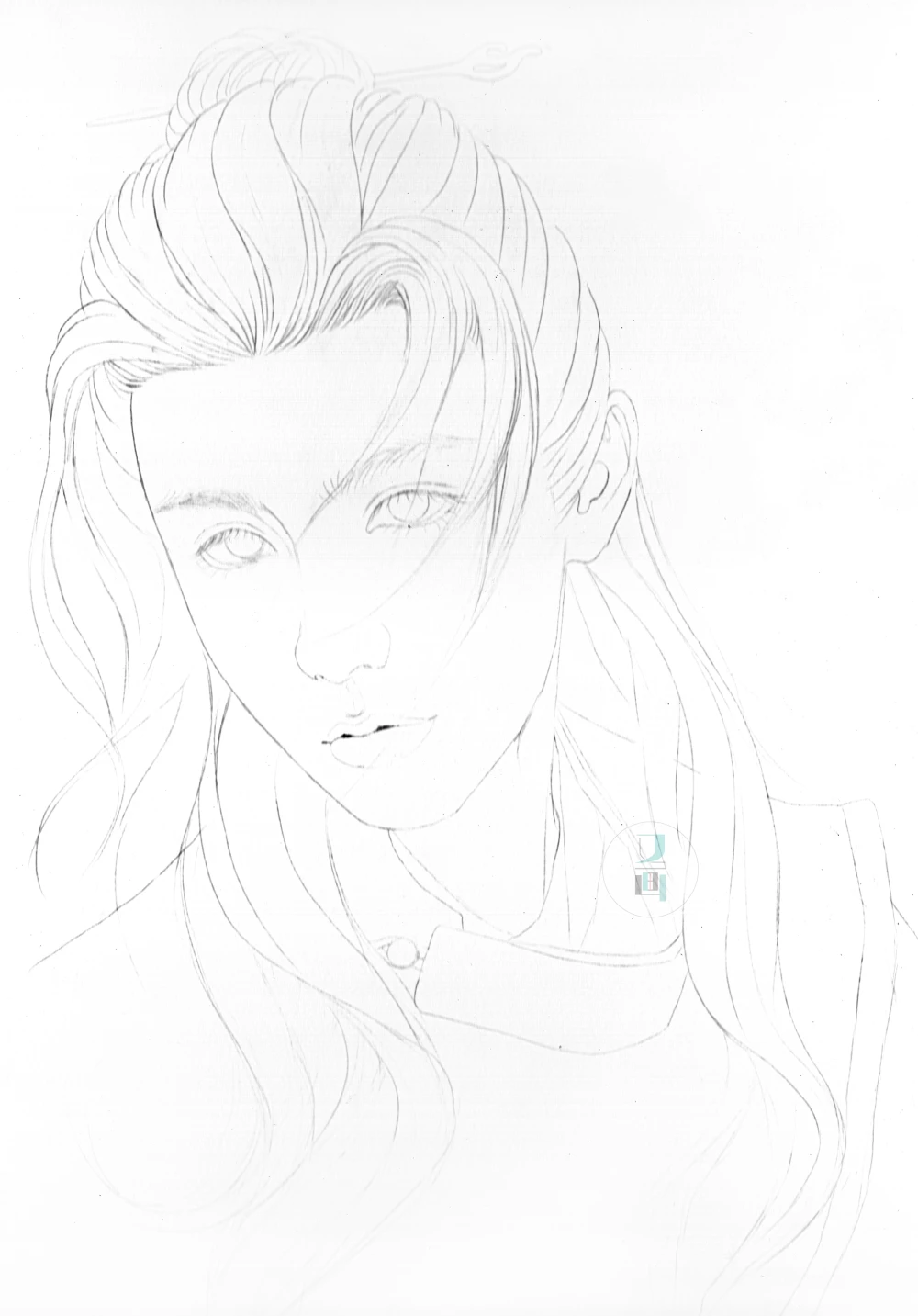 水彩公开课之古风男子线稿图