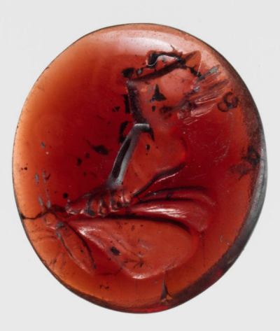 古罗马图章戒指中镶嵌的石榴石，美国大都会博物馆

