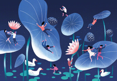 一组扁平风插画设计欣赏
via：韩国插画师 Ahra Kwon 