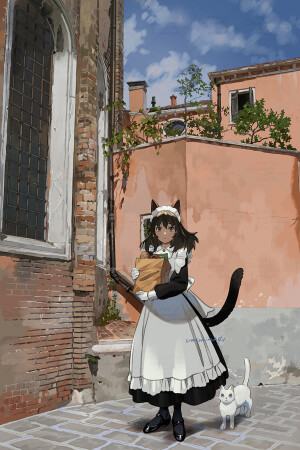 少女 猫咪 插画 By_Kaisen Tobiuo