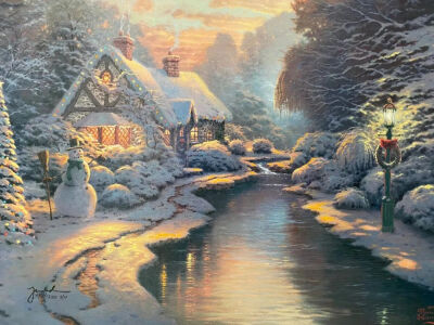 托马斯·金凯德《平安夜》（Christmas Evening），布面油画，76.2×101.6cm，2005