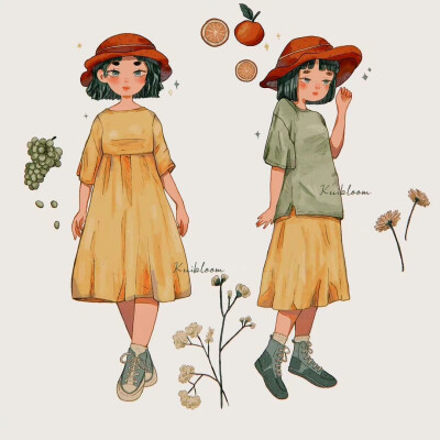 女孩儿插画，画家：kuibloom ​​​