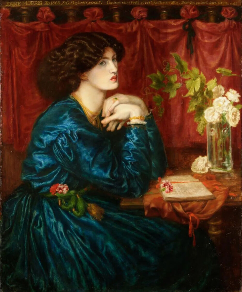 但丁·加布里埃尔·罗塞蒂（Dante Gabriel Rossetti）《简·莫里斯》（蓝色丝绸连衣裙），布面油画，102×90cm，1868年