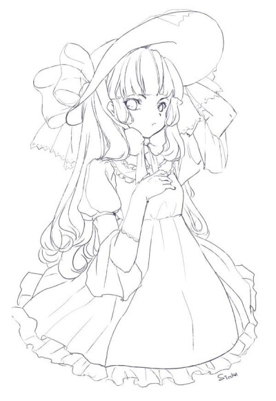 线稿 动漫少女 绘画素材