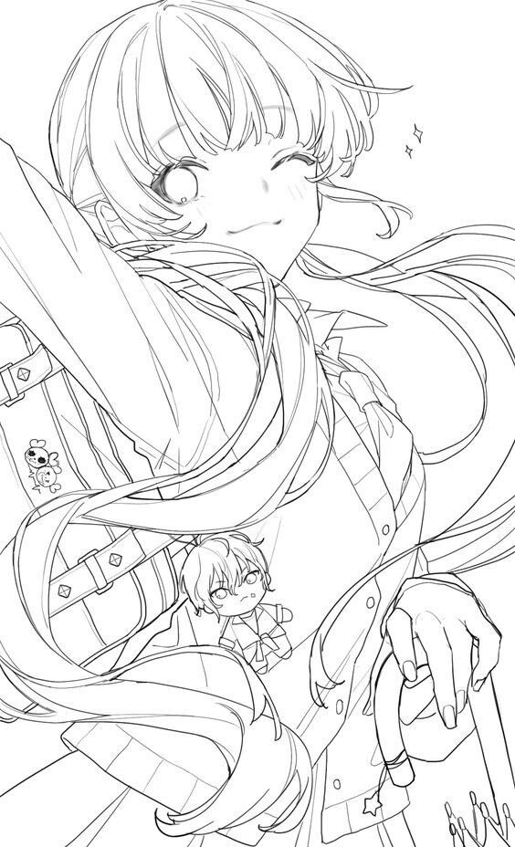 线稿 动漫少女 绘画素材