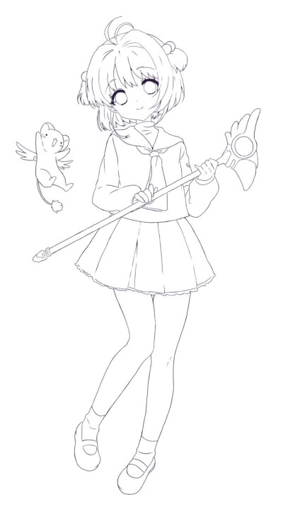 线稿 动漫少女 绘画素材