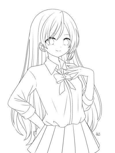 线稿 动漫少女 绘画素材