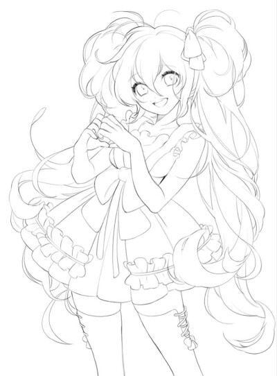 线稿 动漫少女 绘画素材