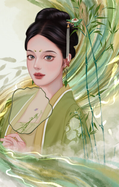 古风人物手绘插画之《梅兰竹菊》