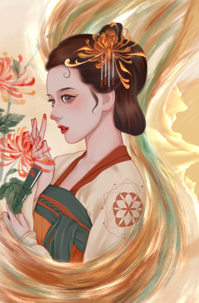 古风人物手绘插画之《梅兰竹菊》