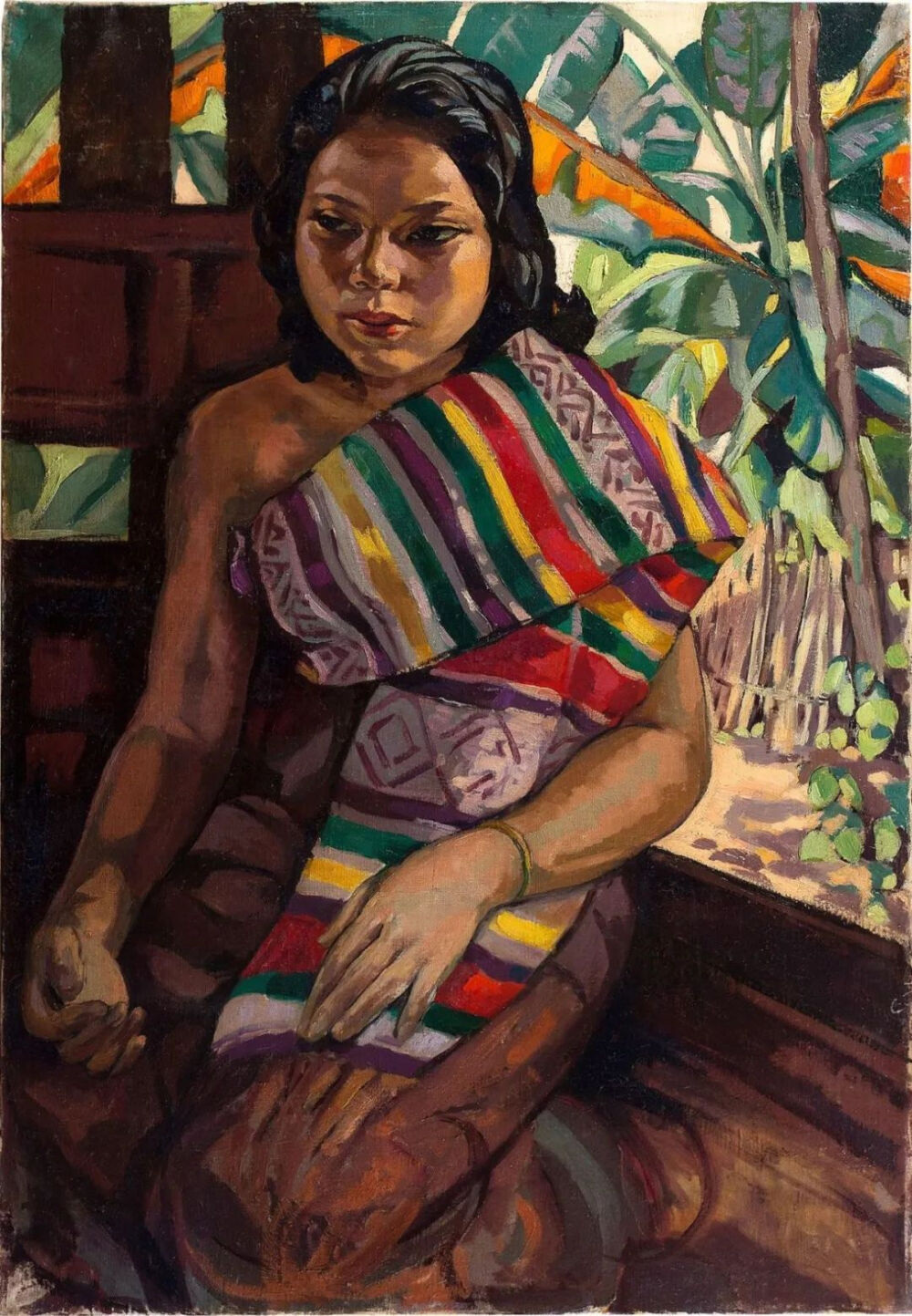 阿里克斯·艾梅《茅屋前的老挝少女》,布面油画,78