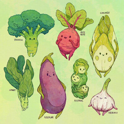 可爱蔬菜插画，画家Johanna Puhl