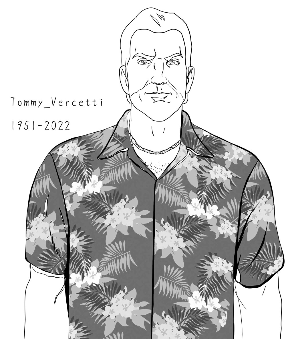 【描画】Tommy Vercetti（R.I.P）
原图：GTA ViceCity Artwork Tommy Vercetti
汤米的CV于昨天去世，理所当然的，汤米这个角色自然也成了永远的回忆。小时候一直觉得当老大什么的都无所谓，报仇才是真的爽，现在想想，也确实是这样。童年中报仇雪恨的故事已成为了遥远的过去，而如今……