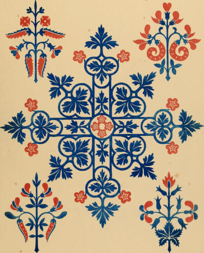 清新雅致的花卉纹饰 来自维多利亚时代英国著名建筑师、设计师奥古斯都·普金 于1849年主持出版的一本《Floriated ornament 花卉装饰图案》