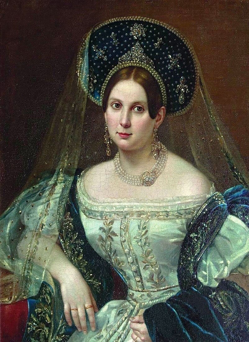 Pimen Nikitich Orlov皮门·奥尔洛夫Unknown woman in Russian court dress, 1835. 