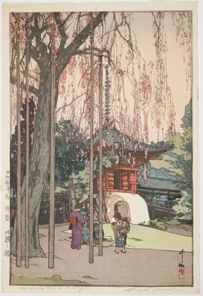 吉田博《Cherry Tree in Kawagoe》，木刻版画，1935年