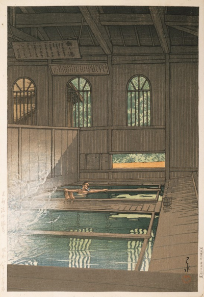 川濑巴水《Hoshi Hot Springs, Kozuke Province》，木刻版画，1933年