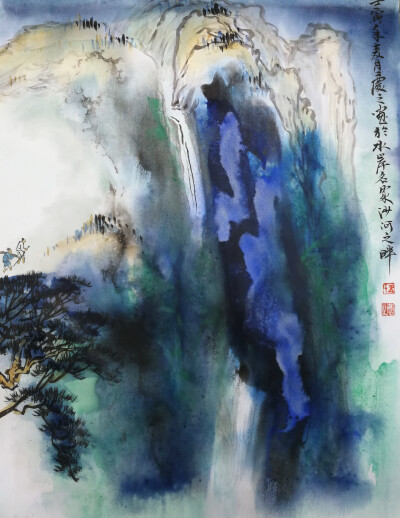 河南画家王庆之泼彩山水画