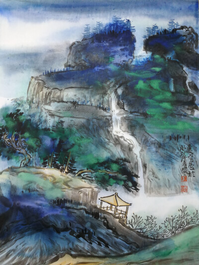 河南画家王庆之泼彩山水画