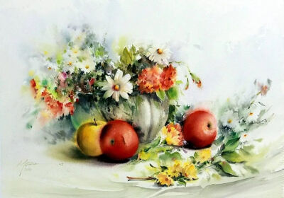 Mohammad Yazdchi 伊朗画家 最擅的是水彩静物 他将花卉画到极致 作品用色大胆新颖 简单华丽 花卉鲜艳灿烂
