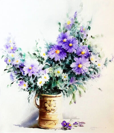 Mohammad Yazdchi 伊朗画家 最擅的是水彩静物 他将花卉画到极致 作品用色大胆新颖 简单华丽 花卉鲜艳灿烂