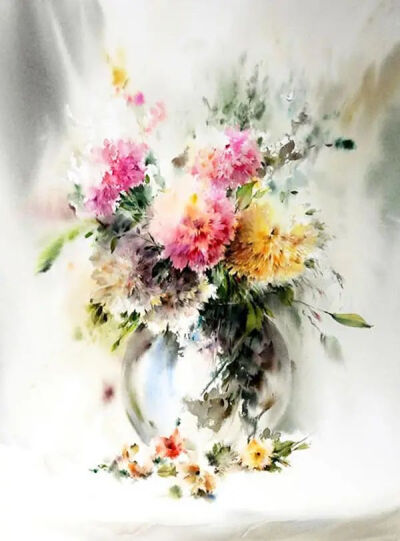 Mohammad Yazdchi 伊朗画家 最擅的是水彩静物 他将花卉画到极致 作品用色大胆新颖 简单华丽 花卉鲜艳灿烂