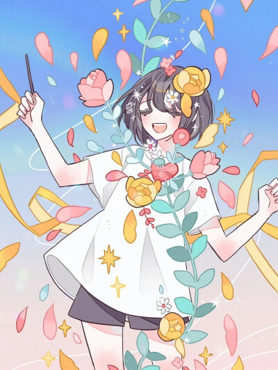 插画：画师 Lia___S2 简笔，赛璐璐，可爱妹子