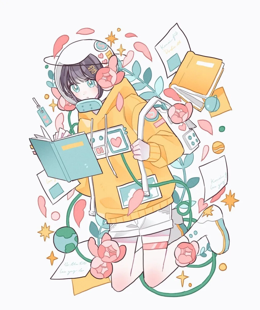 插画：画师 Lia___S2 简笔，赛璐璐，可爱妹子