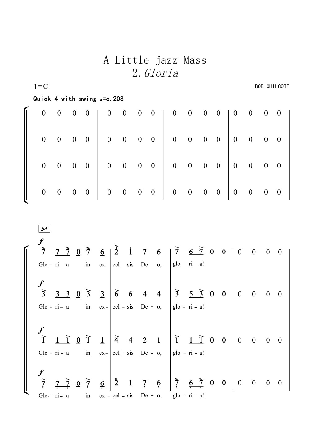 混声合唱谱28.A Little jazz Mass 2 Gloria【原调-C 【简谱 钢琴伴奏谱 五线谱 正谱】