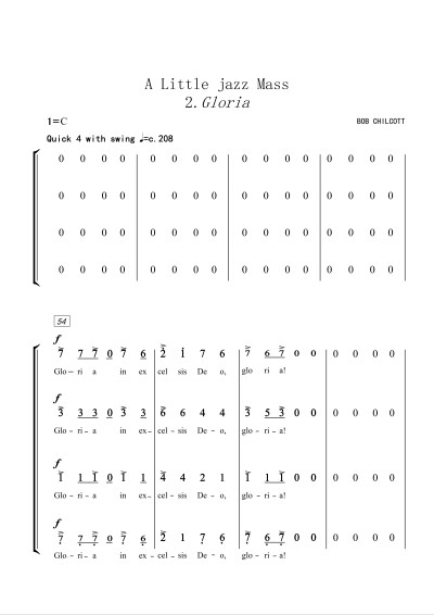 混声合唱谱28.A Little jazz Mass 2 Gloria【原调-C 【简谱 钢琴伴奏谱 五线谱 正谱】
