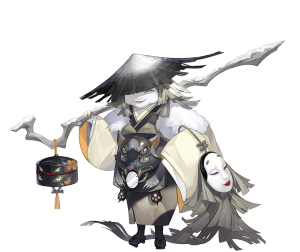 粉婆婆(cv:墒英子/李然)

曾经是受大名宠爱的御猫，
因看遍世人对容颜的多情与薄情，
在不得志之人的悲怨中，
化作了会用脂粉任意改变容貌的妖怪。
会画出引人瞩目的容颜，
也会扮做容易受人审视的身份，
一旦有人以视线和话语判断她的一切，
就会在弥漫的粉雾中被夺走性命。