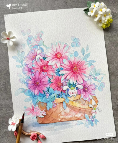 水彩花草插画