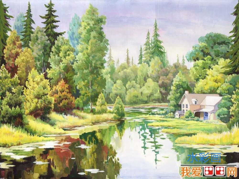 水彩画 风景 建筑 山水