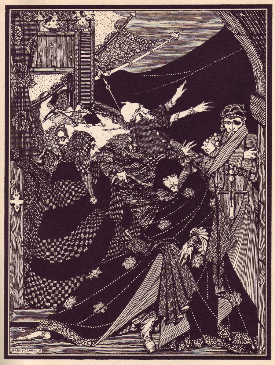 "Incomprehensible men! Wrapped up in meditations of a kind which I cannot divine, they pass me by unnoticed" (Manuscript Found in a Bottle)
Harry Clarke's Illustrations for Poe's Tales of Mystery and Imagination (1919)