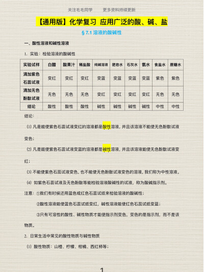 中考化学酸碱盐知识点整理第1弹
哈喽，大家好呀，我是爱你们的毛毛同学~
酸碱盐学习打卡第1弹，酸碱盐在化学中是绝对的重点和难点，一定要把它掌握好呀~
今日份干货来了，我为大家整理了初中化学酸碱盐知识点
好好学…