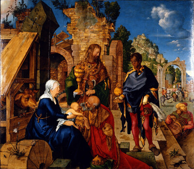 朝圣者来访（The Adoration of the Magi）
阿尔布雷特·丢勒1504 - 05
名称：朝圣者来访
英文名称：The Adoration of the Magi
创作者：阿尔布雷特·丢勒
创作日期：1504 - 05
类别：宗教
材质：木板油画
位于：意大利…