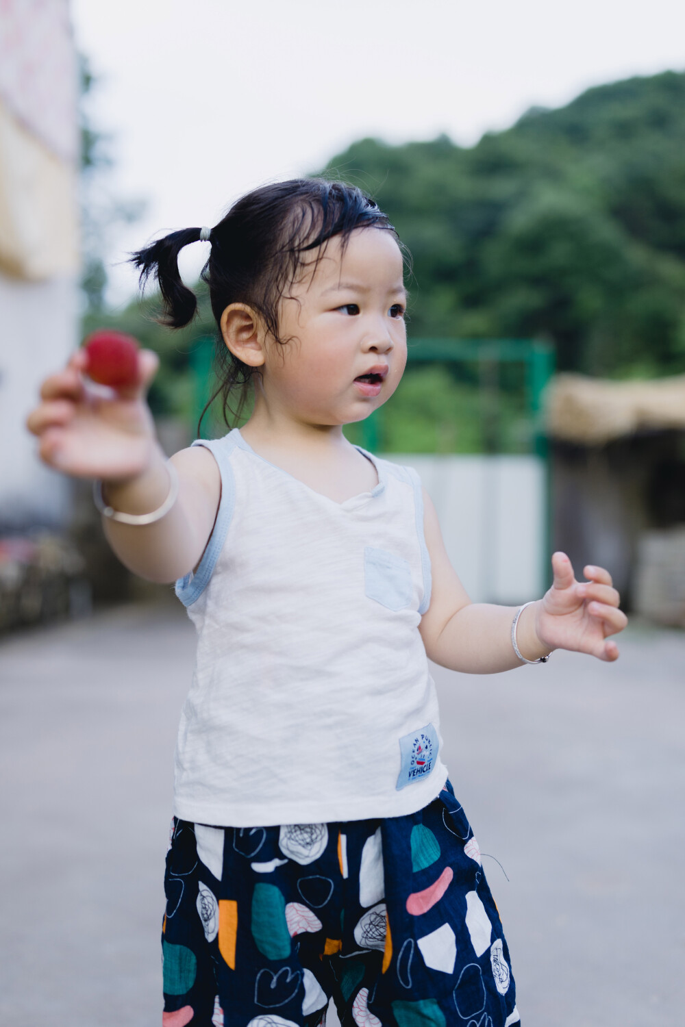 杨梅季节回家首日
摄影：洪小漩
出镜：家人
六月中旬，将菲比和婆婆送回上虞。
距离上一次回家，过去两个多月。上次回家尚且是青梅时节，此番回去已然杨梅正当时。
回家时，奶奶正在门口台阶斜坡处搓着麦秆。我一边跨着大包小包，一边提高嗓门唤一声“奶奶，我们回来啦”。奶奶抬头，不慌不忙地说“回来了”。然后就将目光落在了菲比身上，说“宝宝，阿太叫声”。
毕竟是到了自己家，菲比并无陌生感。然而她没第一时间叫阿太，反倒是满院子找故友“咯咯哒”。我也懒得理会，便自顾自进了门，将带回的东西摆了一地。
八仙桌上，好大一筐杨梅。不用猜，也知道爷爷又不听小辈劝，上山爬树采杨梅去了。爷爷种在山上的杨梅，因年