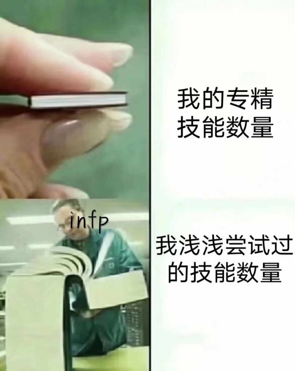 INFP
我的专精技能数量
我浅浅尝试过的技能数量