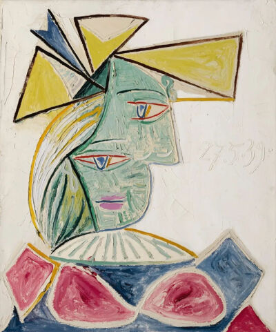 毕加索《BUSTEDE FEMME AU CHAPEAU》，布面油画，65.1×54cm，1939年