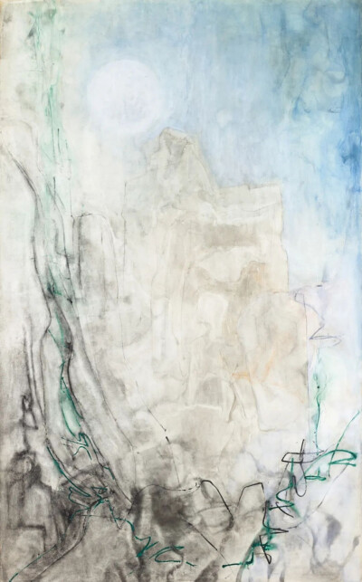 谢景兰《常春藤、岩石和月亮》，纸本混合媒介，246.5×152cm，1969年
